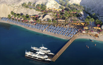 A rendering of the new Royal Beach Club Santorini
