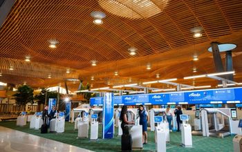 Portland International Airport's new terminal with Alaska Airlines' new automated bag drop for checked bags.