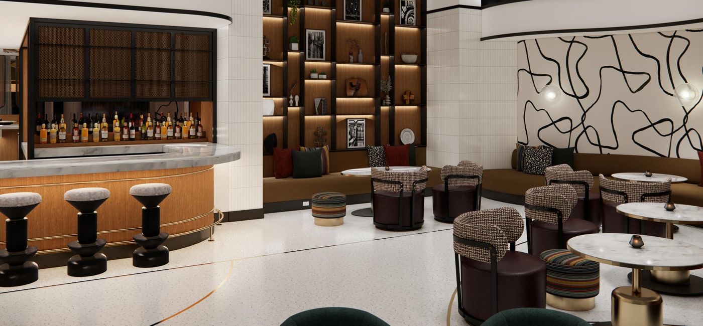 Image: Rendering of the lobby bar inside the Hyatt Centric Chicago O'Hare hotel. (Photo Credit: Hyatt)