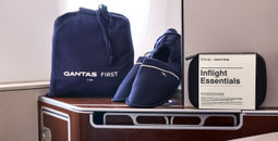 Qantas new A380 first class pajamas, slippers, and amenity kit