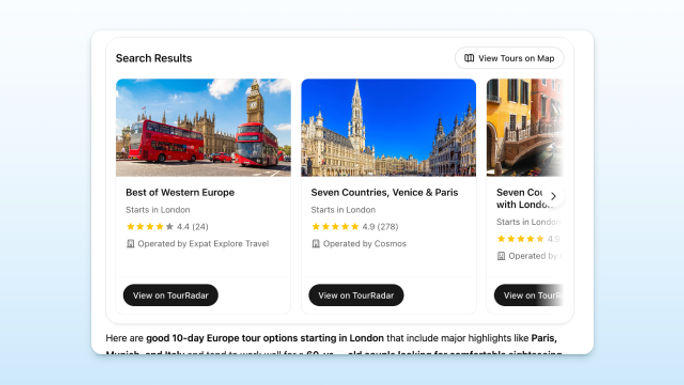 Find tours relevant to your clients’ preferences