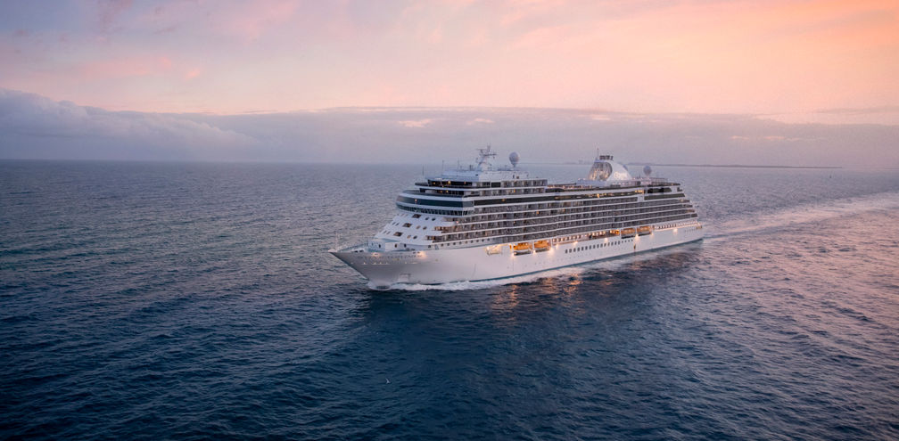 Regent Seven Seas Cruises aerial sunset.