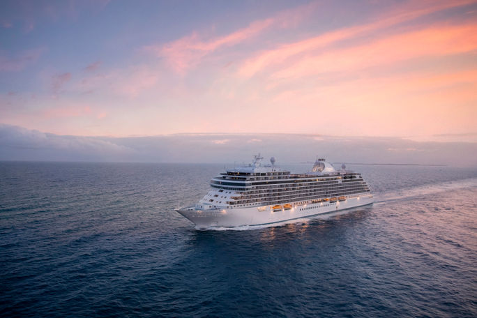 Regent Seven Seas Cruises aerial sunset. Regent Seven Seas Cruises aerial sunset.