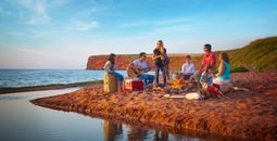 A family campfire on the beach in PEI