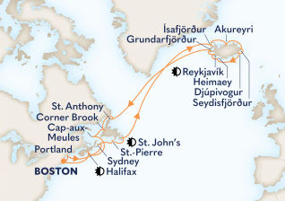 Holland American Legendary Voyages Maritimes-Iceland map