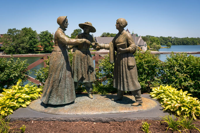 When Anthony Met Stanton Statue in Seneca Falls, New York