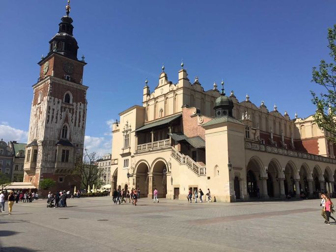 Located within Krakow's walled historic center, the city's main public square is the largest in Europe.  (Photo provided by Mimi Kmet)