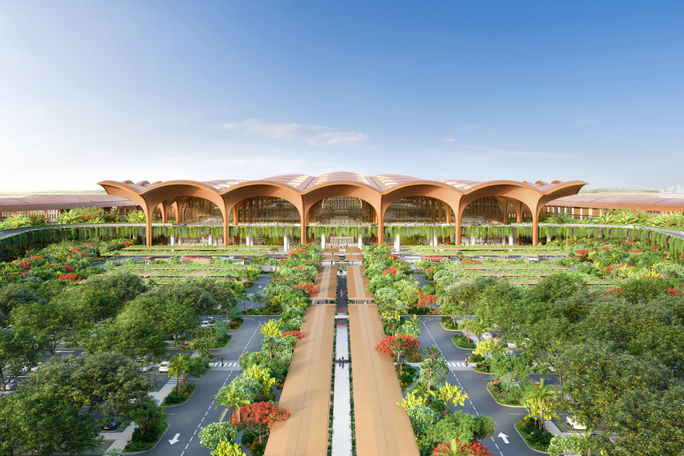 Rendering of the Exterior of the Techo International Airport outside of Phnom Penh, Cambodia. Techo International Airport, Phnom Penh, new airports, cambodia airports