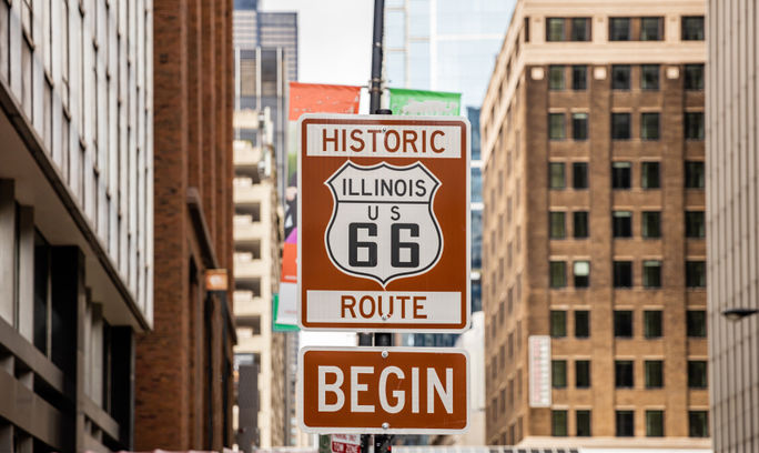 Historic Route 66 road sign in Chicago Historic Route 66 road sign in Chicago