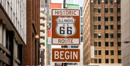 Historic Route 66 road sign in Chicago