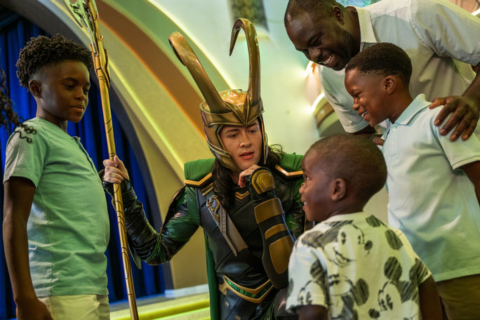 Loki, the god of mischief from the Marvel Cinematic Universe, interacts with passengers aboard Disney Destiny. Loki, the god of mischief from the Marvel Cinematic Universe, interacts with passengers aboard Disney Destiny.