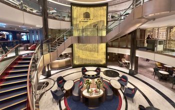 Cunard’s New Queen Anne, cruise, ship, cruising, sail, sailing, ocean, lobby, entrance
