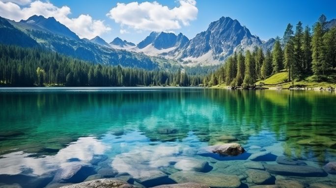 The glacial lake of Strbske Pleso in Slovakia's High Tatras Mountains. The glacial lake of Strbske Pleso in Slovakia's High Tatras Mountains.