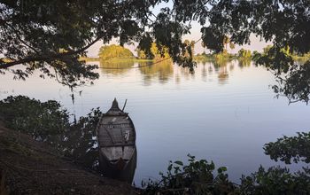 Small boat on the shore of the Mekong, Cambodia