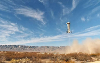 The New Shepard booster nears touchdown.