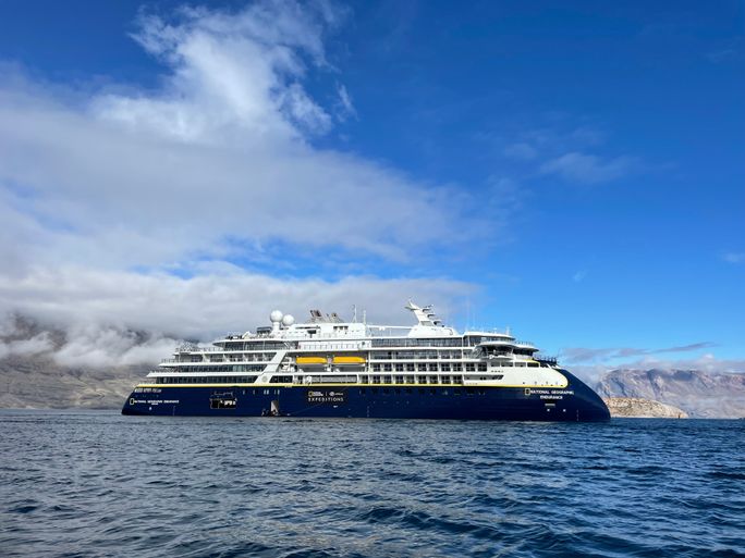The National Geographic Endurance on a sunny day in East Greenland The National Geographic Endurance on a sunny day in East Greenland