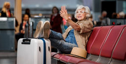 Elderly woman, woman traveler, solo travel, female, traveler, airport, lounge, solo traveler