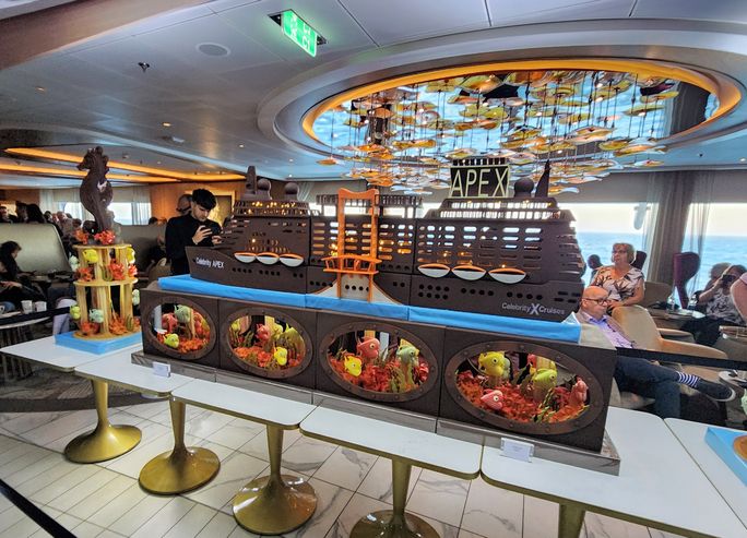 A chocolate replica of Celebrity Apex on display during the "Chocolate Wonderland" event. A chocolate replica of Celebrity Apex on display during the "Chocolate Wonderland" event.