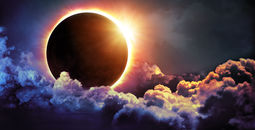 total, solar eclipse, clouds, sky, celestial, events