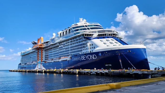 Celebrity Beyond docked in Costa Maya, Mexico. Celebrity Cruises, Celebrity Beyond, Edge Series, Mahahual, Costa Maya, Mexico, docks