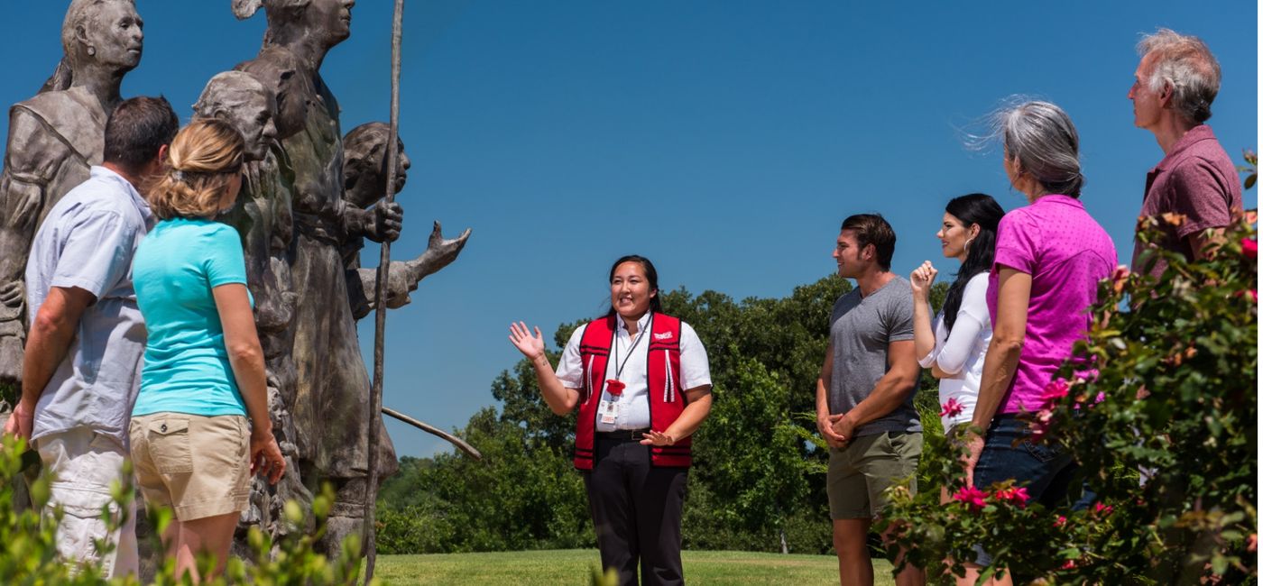 Image: A group tours the Chickasaw Cultural Center with a guide. (Photo Credit: Chickasaw Country)