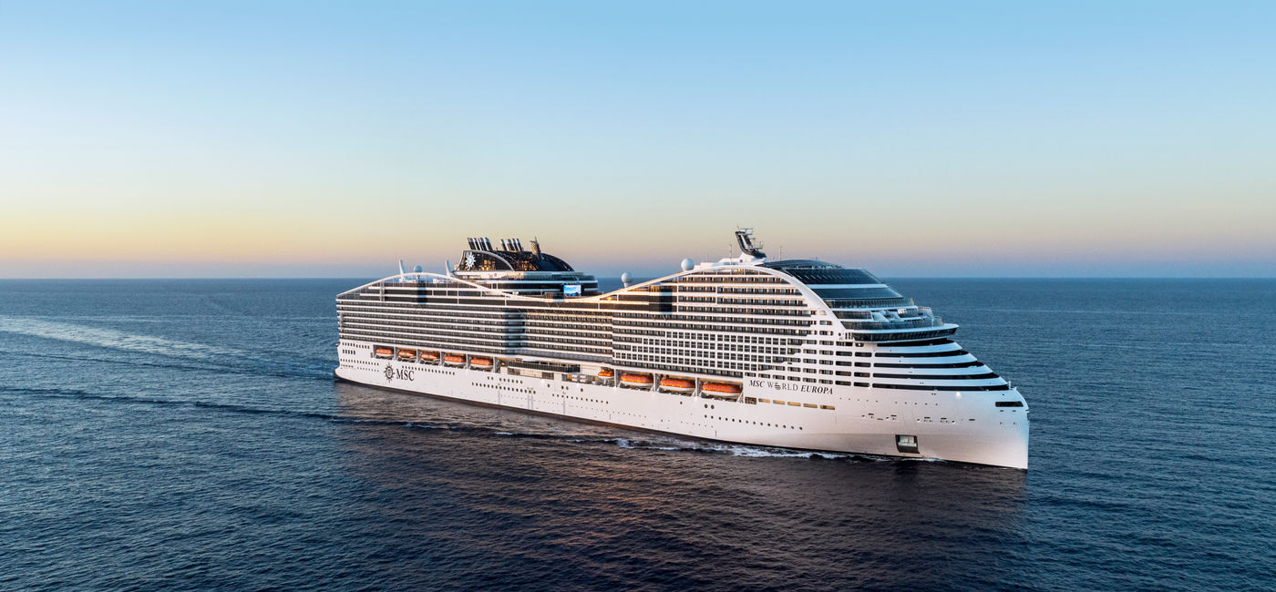 Image: The MSC World Europa, the line's first LNG-powered ship. (photo via MSC Cruises) (Photo Credit: (photo via MSC Cruises))