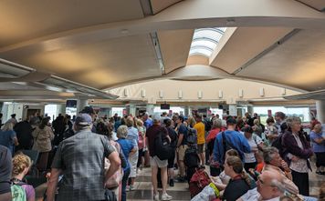 Airport crowd, people, travelers, travel, traveling, crowds, gate, gate lice,
