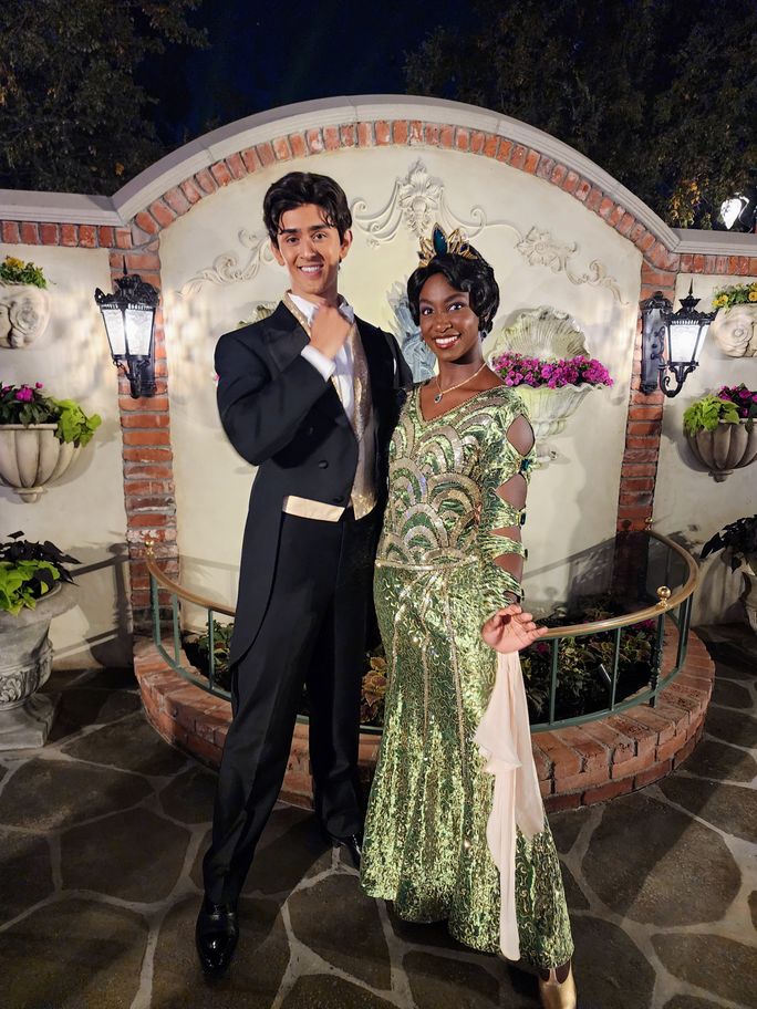 Princess Tiana and Prince Naveen at Disneyland in Anaheim, California.