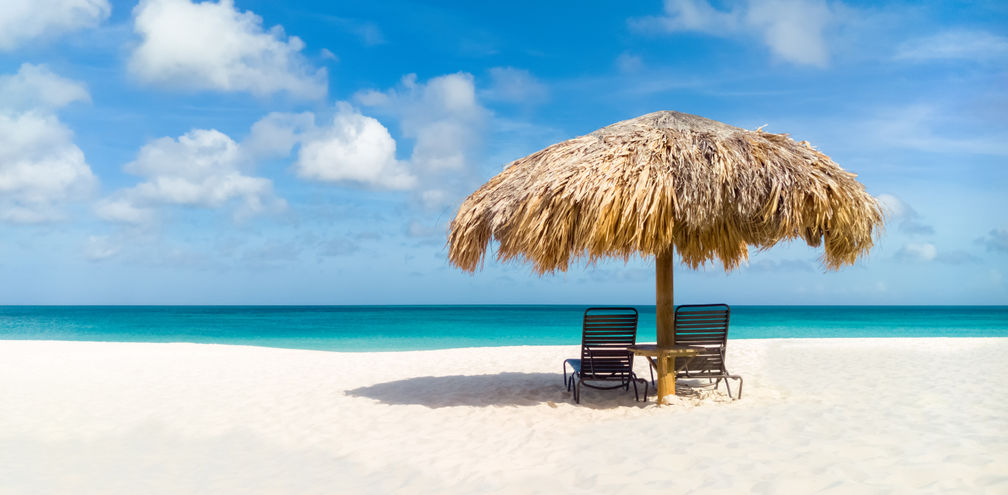 Umbrella on Eagle Beach, Aruba in the summer