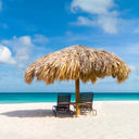 Umbrella on Eagle Beach, Aruba in the summer