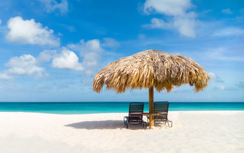 Umbrella on Eagle Beach, Aruba in the summer
