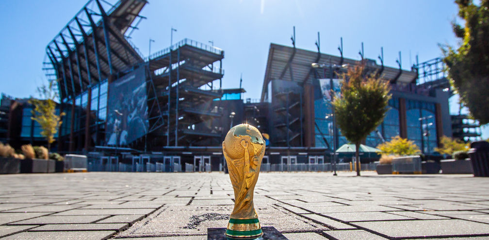 World Cup trophy outside of Lincoln Financial Field in Philadelphia