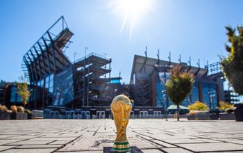 World Cup trophy outside of Lincoln Financial Field in Philadelphia