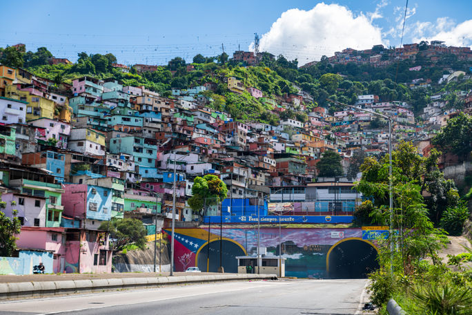 Colorful buildings and houses adorn the hillsides in Caracas, Venezuela. Caracas, Venezuela, south american cities