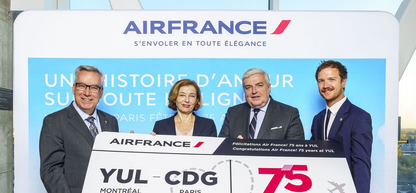 Image: Jean-Eudes de La Bretèche, Directeur général, Air France KLM Canada ; Florence Parly, Présidente du Conseil d’administration d’Air France KLM ; Yves Beauchamp, Président-directeur général d’Aéroports de Montréal ; Michel Miraillet, Ambassadeur de France au Canada (Source: Air France)