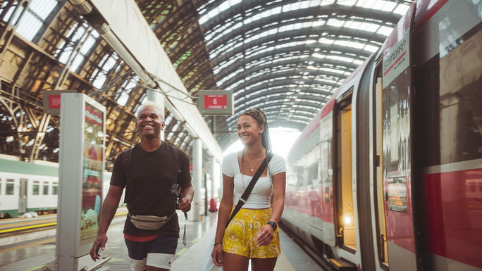 Couple at train station