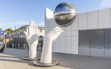 Outside of the Intuit Dome in Inglewood, Los Angeles, California
