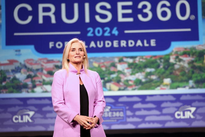 Kelly Craighead, president and CEO of CLIA, speaks during Cruise360