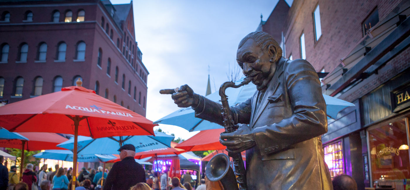 Image: Statue of local jazz legend Big Joe Burrell in Burlington (Photo via Discover Jazz Festival)