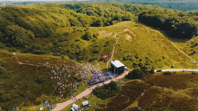 Aerial view of the Rebildfestival in Denmark, the largest Independence Day celebration outside the United States. Rebild National Park, denmark, america250, independence day, rebildfestival