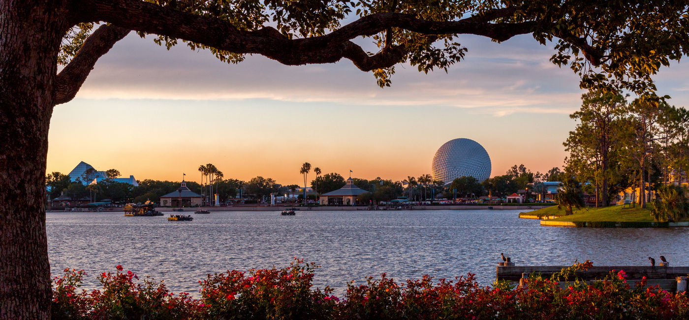 Image: PHOTO: Epcot at Walt Disney World Resort at sunset. (photo via Jonathan Novack/iStock Editorial/Getty Images Plus)
