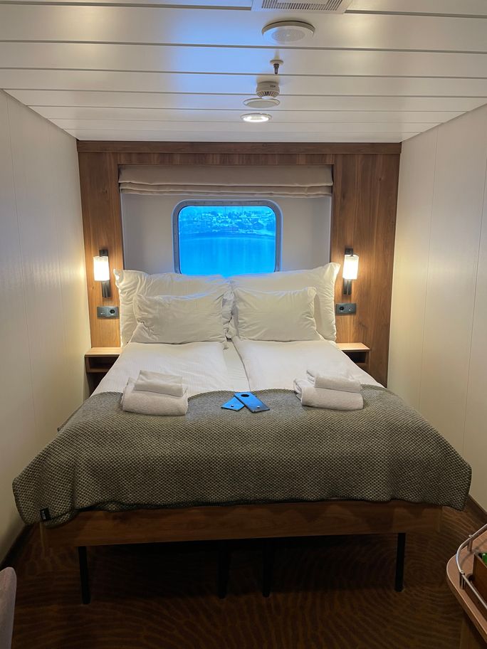 An Arctic Superior cabin aboard the MS Trollfjord An Arctic Superior cabin aboard the MS Trollfjord