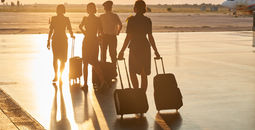 Flight attendants boarding a plane