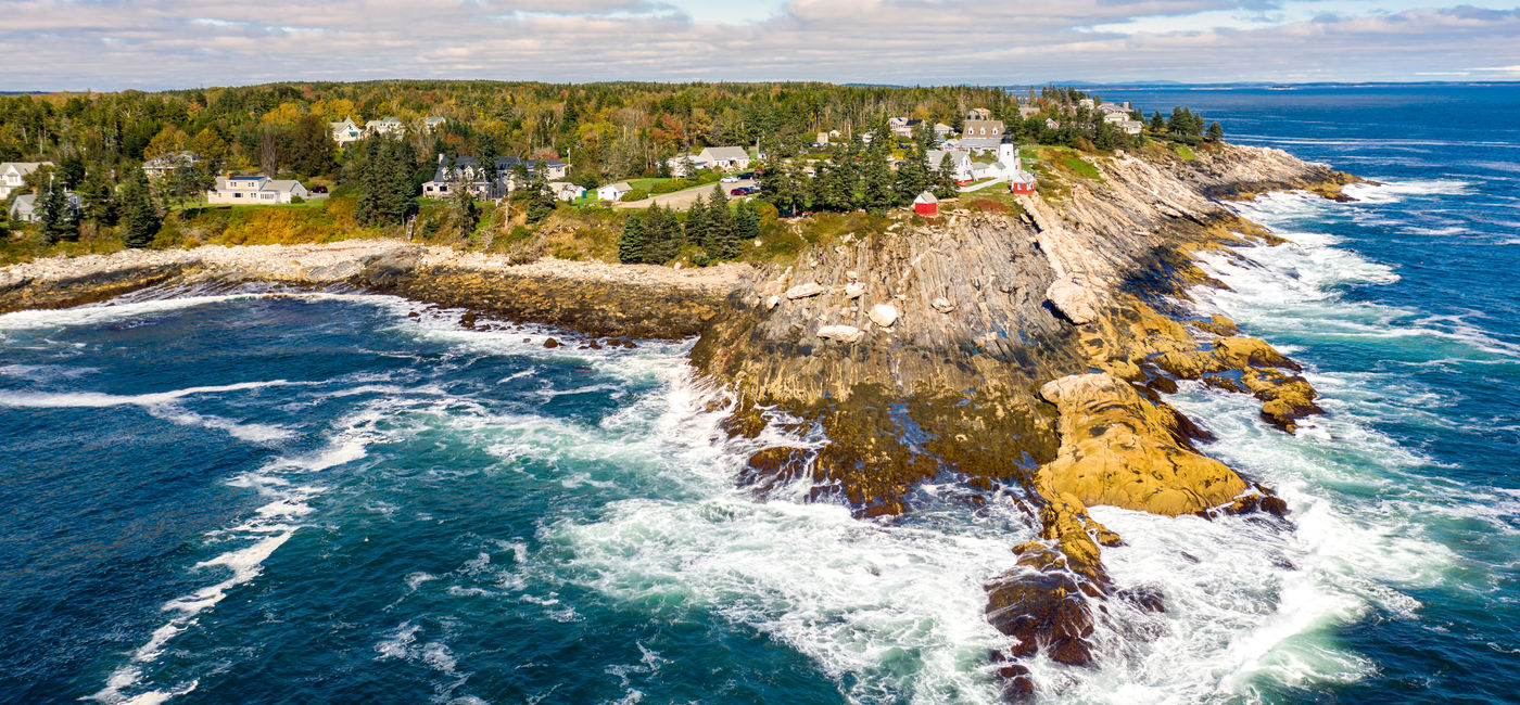 Image: Aerial view of Pemaquid Point Light in Bristol, Maine. (Photo Credit: mandritoiu/Adobe)