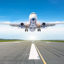 Passenger airplane landing on a runway.