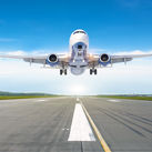 Passenger airplane landing on a runway.