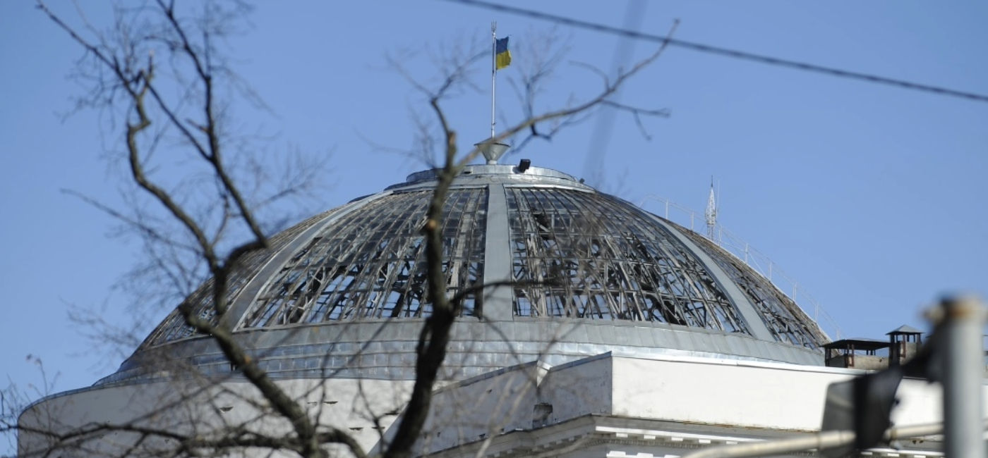 Image: The damaged dome of the Teacher's House in Kyiv, a symbol of Ukrainian independence endangered by the war. (Photo Credit: World Monuments Fund)