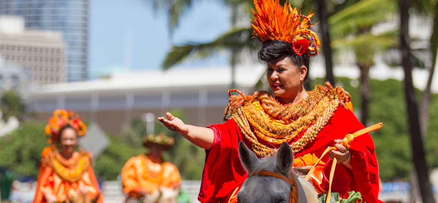Image: PHOTO: The Lanai Princess greets onlookers during the Aloha Festivals' Floral Parade. (Photo via Aloha Festivals)