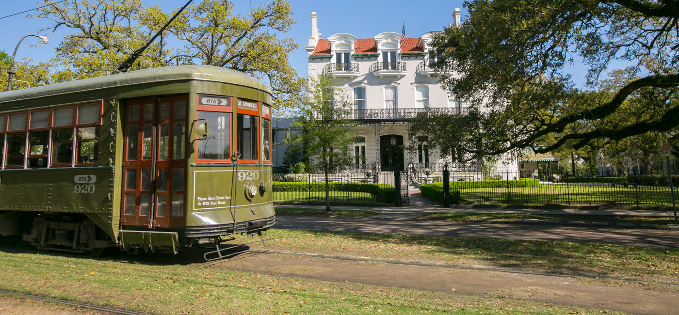 Image: A streetcar on St. Charles Avenue (Photo Credit: New Orleans & Company)