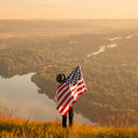 Traveler with USA flag.